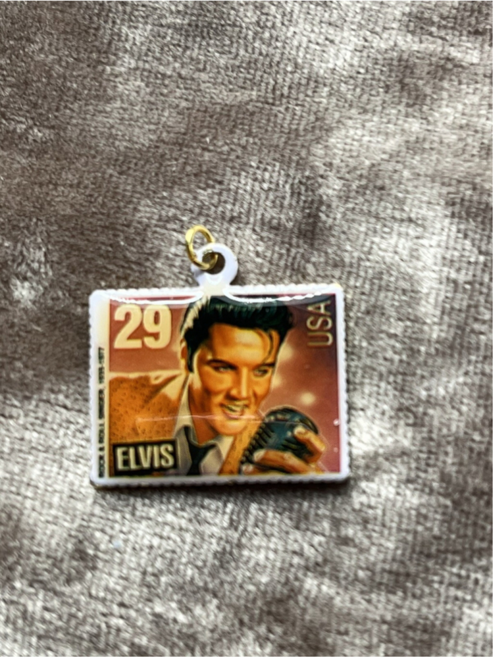 Vintage 1993 Elvis Presley Memorial US Post Office Stamp Pendant Keychain Charm